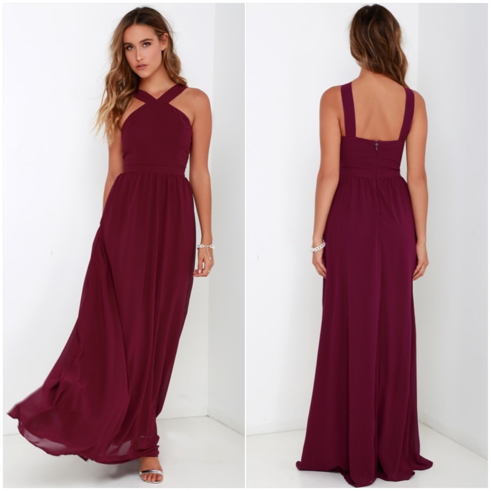 Lulu’s air of romance burgundy maxi dress